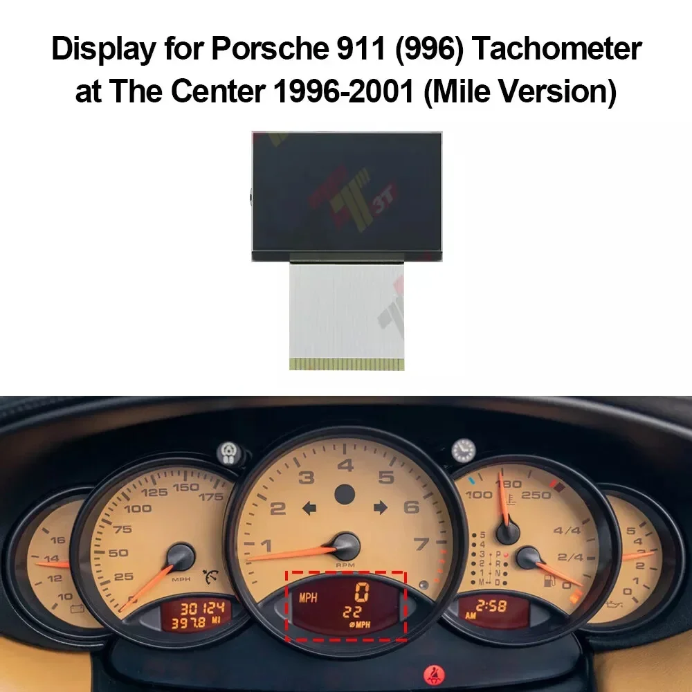 

Dashboard LCD Display for Porsche 911 996 and 986 Boxster Tachometer at Center Mile Version