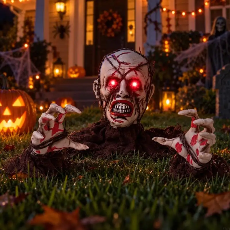Light Up Undead Outdoor Decoration with Integrated Electronic Lighting and Insertable Base for Gardens, Lawns, Garden Y5GB