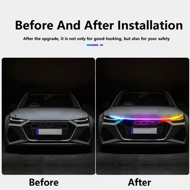 1.8m LED Car Hood Light Strip DRL Daytime Running Light Colorful Universal Decorative Lamp Turn Signal Stream Car Hood Headlight