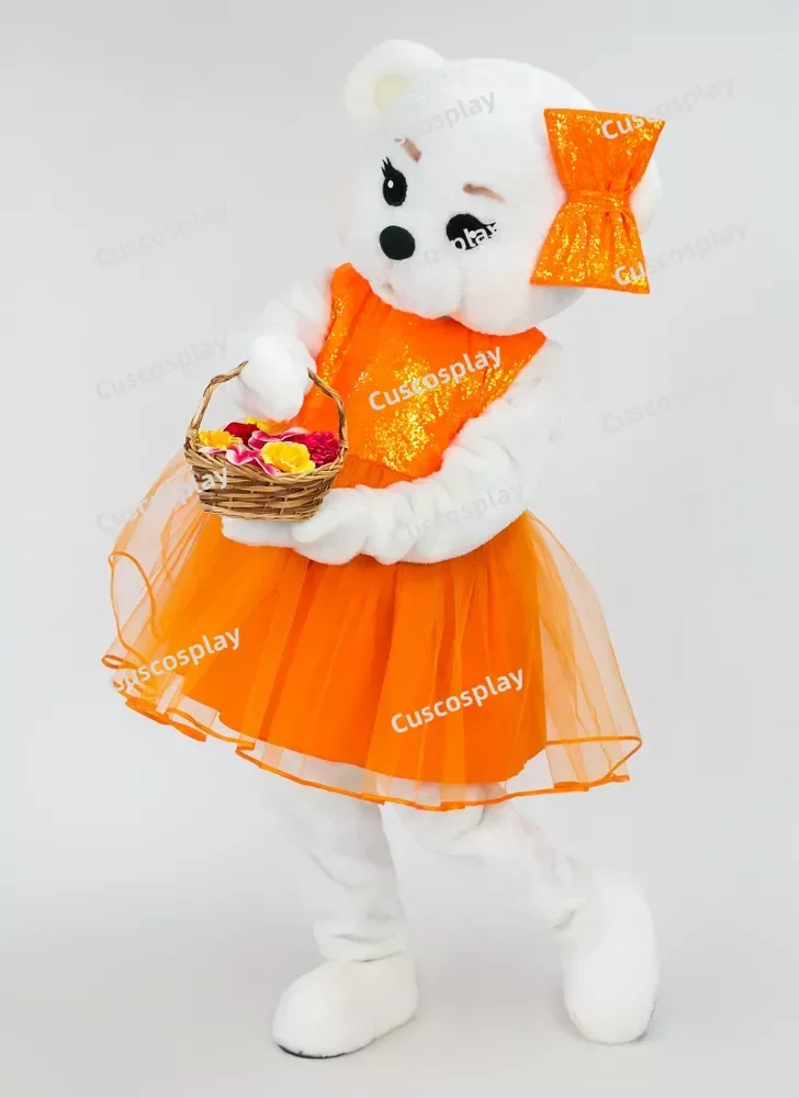 Vestito arancione orsacchiotto mascotte Costume orso bianco personaggio divertimento Parkfunfair animazione Fancy Dress Halloween Party