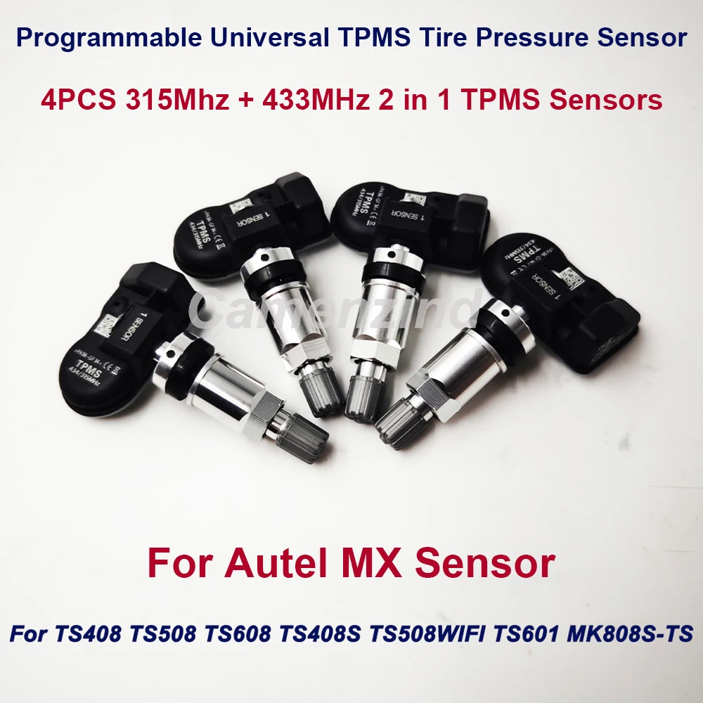 

4PCS Universal Programmable TPMS Sensors 2 in 1 433MHz + 315MHz Support Programing with TS501 TS508 TS601 TS608 ITS600E MK808TS
