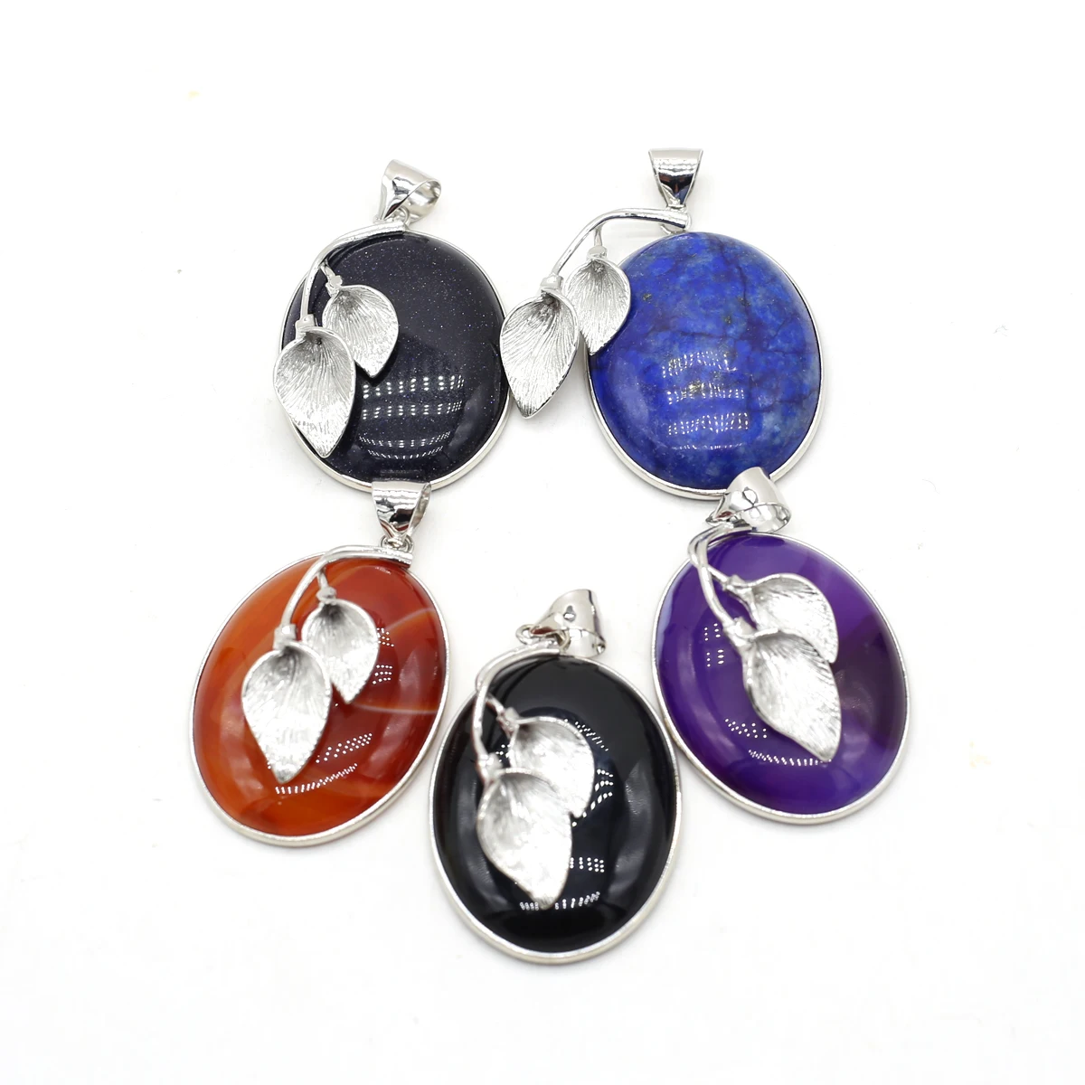 New Style Pendant Natural Stone Shell Leaf Oval Pendant For Jewelry Making DIY Necklace Bracelet Earrings Accessory