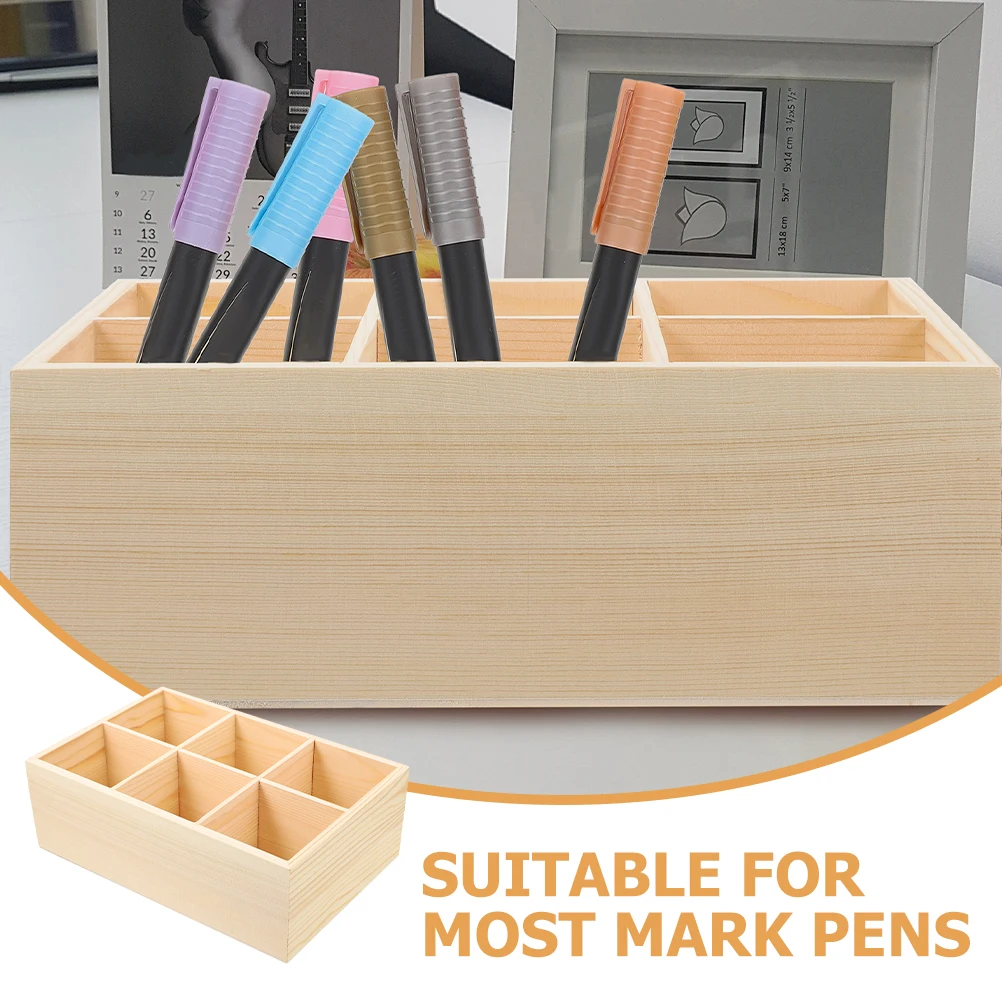 

Multi-Compartment Marker Pen Holder Crayon Boxes Desk Accessories Wooden Rack Organizer for Pens Pencils Storage Container