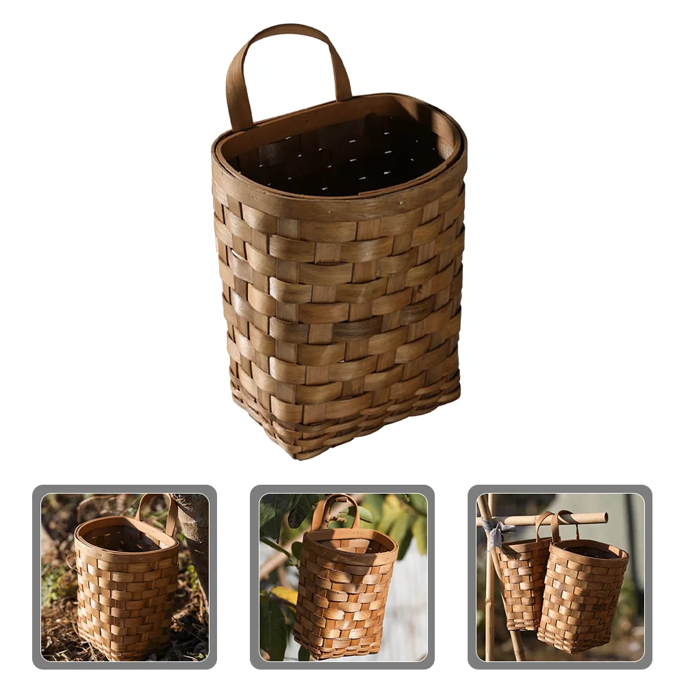 

Wooden Wall Flower Basket Storage Hanging Vegetable Woven Mounted Vase Baskets for Small Sundries