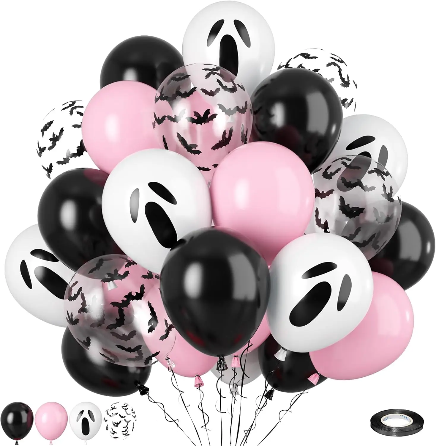 20 Stück rosa Halloween-Luftballons, Geisterballon, schwarze Latexballons, Fledermaus-Konfetti-Ballon für Geburtstag, Halloween-Party-Dekorationen