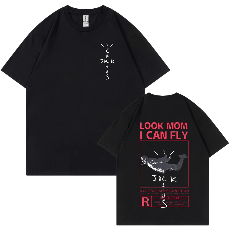 New Arrival Summer T-Shirt LOOK MOM I CAN FLY Funny Print T Shirt Men Women Cactus Jack Swag Hip Hop Streetwear Tee Top