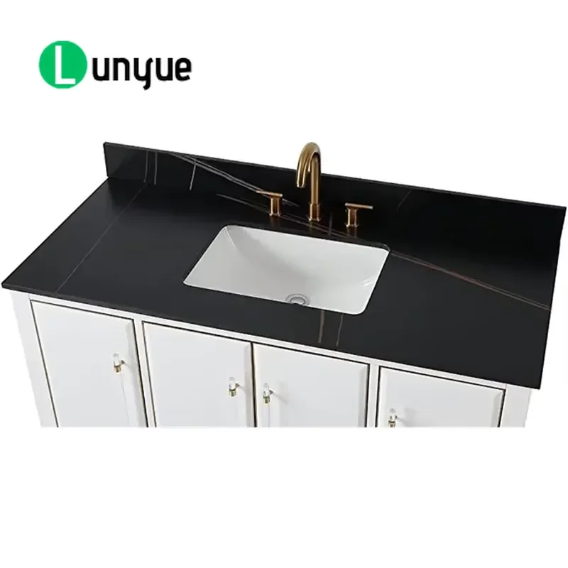 48 Inch Solid Wood Bathroom Vanity Cabinet with Slate Countertop Modern Luxury Durable Furniture for School Gym Hospital Use