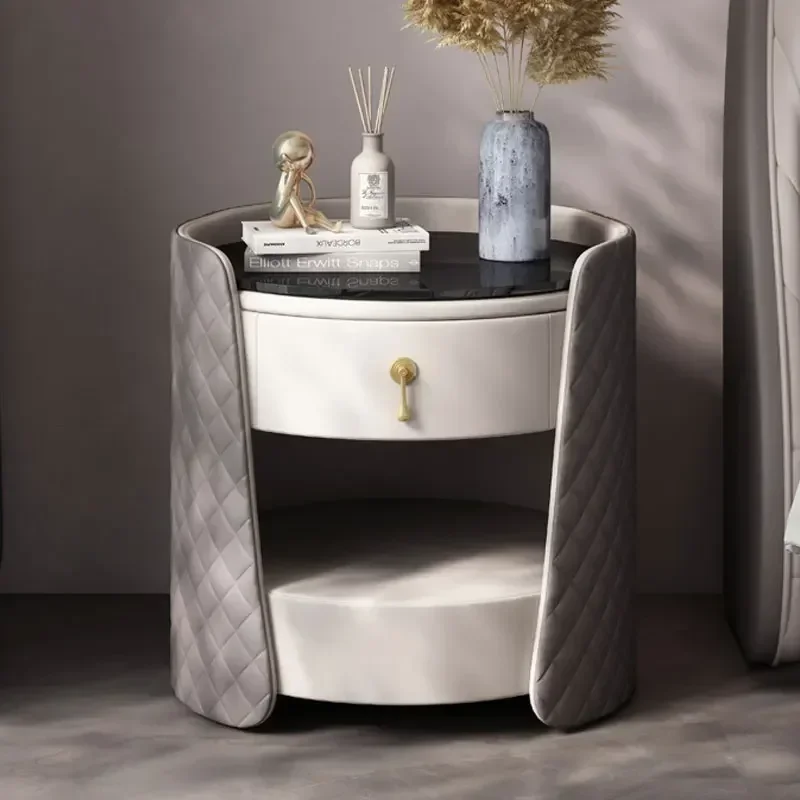 luxury night stands stainless steel leather round nightstands storage cabinet bedroom corner table furniture side tables