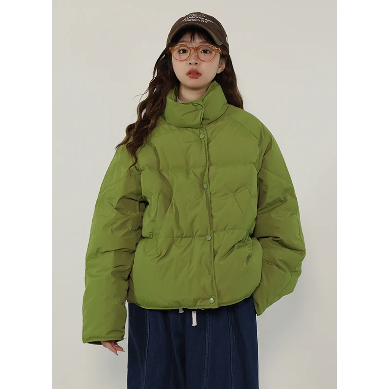 

Seagulls2025 Autumn Winter White Slim Fit Avocado een Stand Collar Single Button down Padded Coat Women's Faion Outerwear