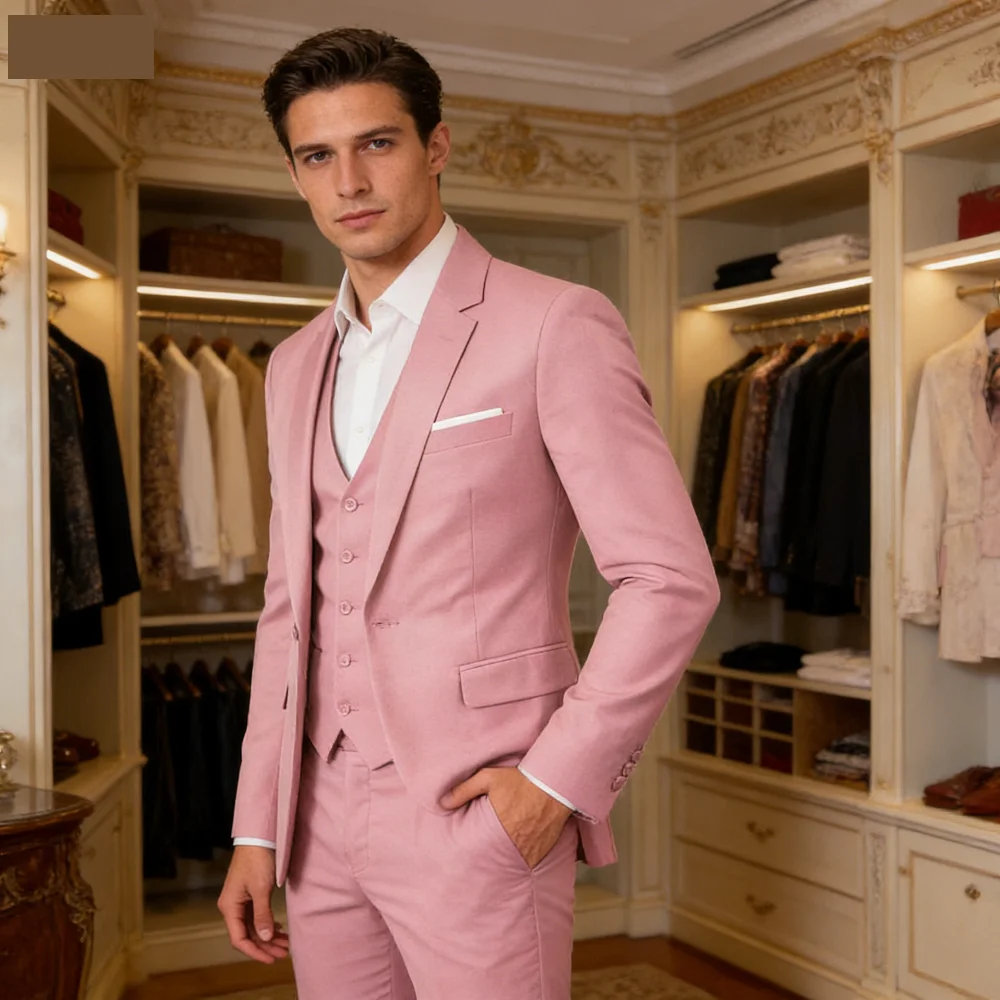 

Мужской костюм-тройка Slim Fit: двубортный пиджак, жилет и брюки для свадьбы, торжественных мероприятий и деловых встреч