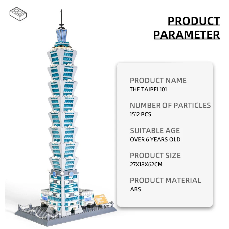 City Famous Architecture Assemble Model Block China Taiwan Taipei 101 Building Brick Educational Toys For Gifts 5221