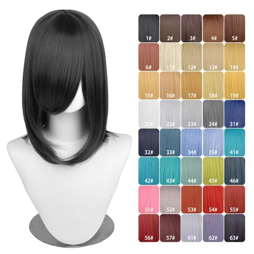 Imagen 1 del producto Pelucas de Cosplay blancas y moradas sintéticas de Anime de 40cm, pelo corto verde, peluca plateada recta, peluca corta rosa con flequillo