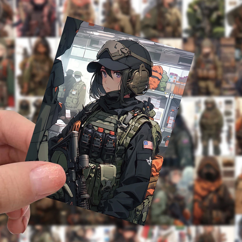

10/30/60pcs Camouflage Female Soldier Cartoon Stickers Cool Anime Army Girl Decals DIY Stationery Luggage Bike Vinyl Sticker Toy