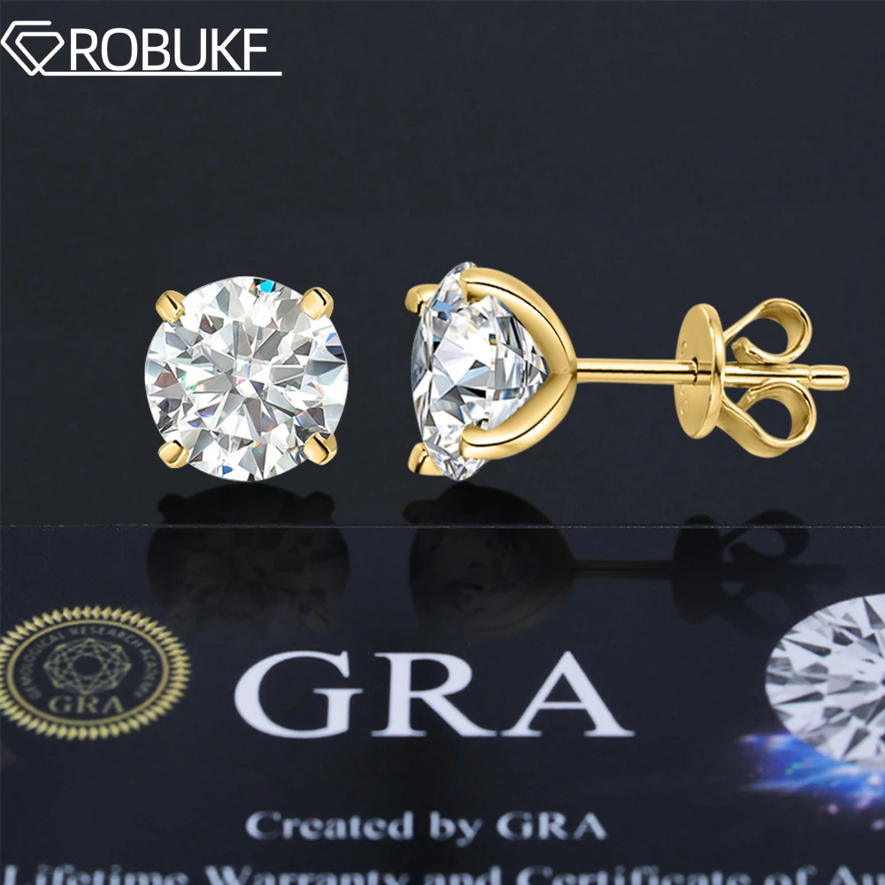 

0.2-2ct Moissanite Stud Earring for Women Men Round D Color Diamond 925 Sterling Silver 18K Gold Plated Jewelry with Certificate