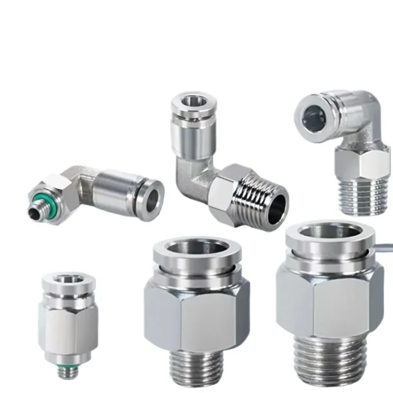 PC10-R1/4 Straight and PL 8mm-NPT1/8 Elbow 90 Degree Air Hose Quick Push-in Connector for Pneumatic Fittings Made of 304