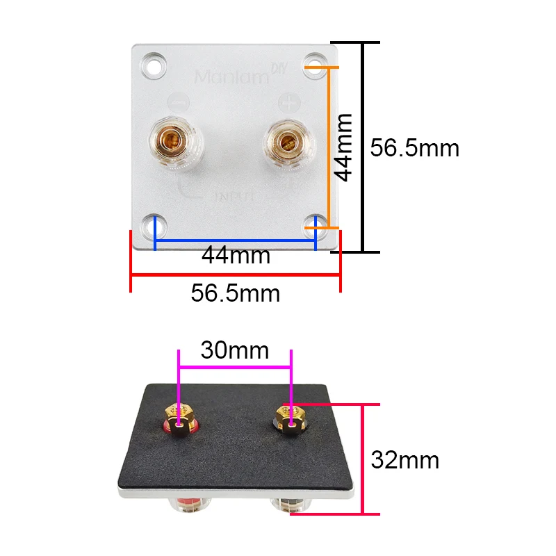 GHXAMP 2-Bit Audio Speaker Terminal Square All-brass Binding Post Loudspeaker Box Wiring Terminal Board 57*57mm Accessories 1PC