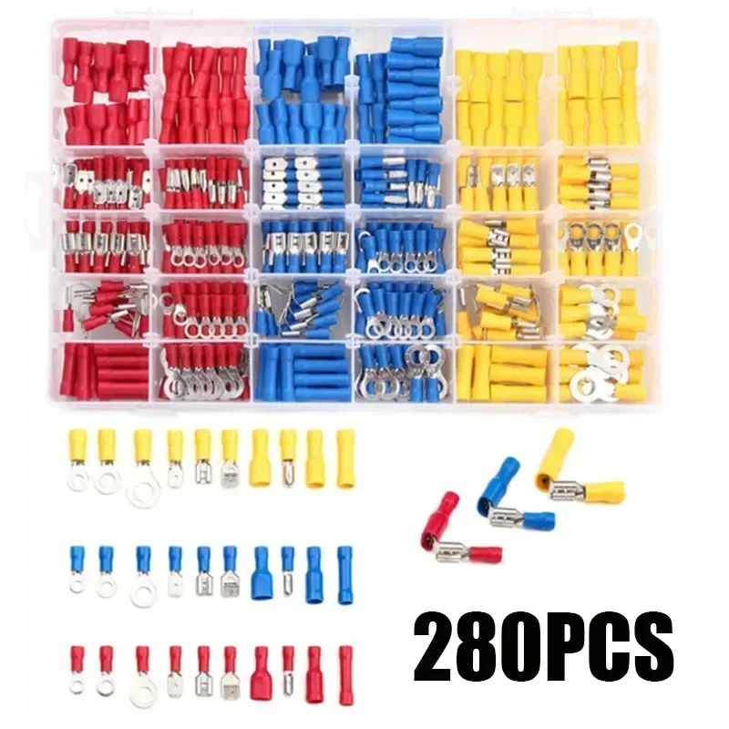 

280PCS Insulated Cable Connector Electrical Wire Crimp Spade Butt Ring Fork Set Ring Lugs Rolled Terminals Assorted Kit New