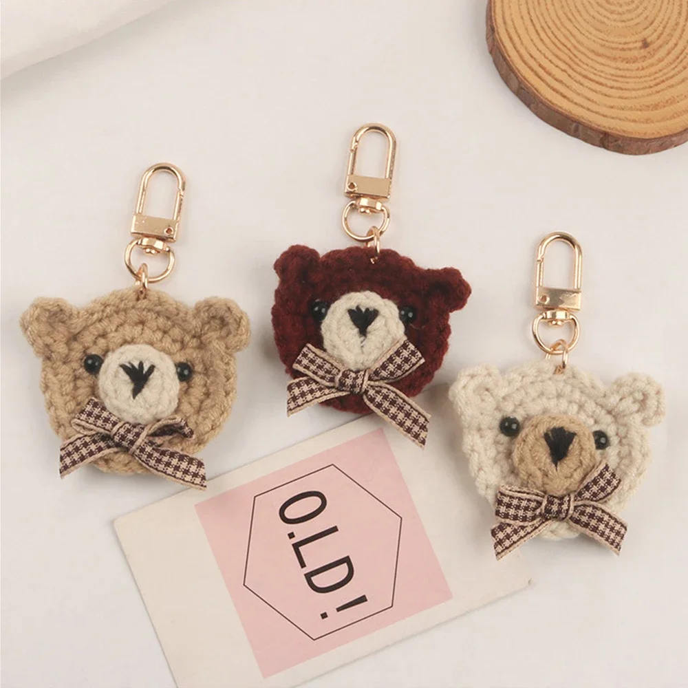 Cute Bear Woven Keychains Knitted Bowtie Animal Keyrings Handbag Pendant Accessorie Car Motorcycle Trinket Phone USB Drive Charm