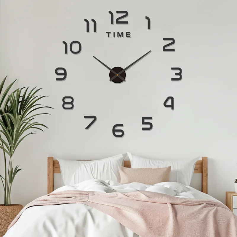 Minimalist 3D Acrylic Wall Clock DIY Frameless Stick-on Design Silent Sweep Movement No-Drill Installation for Bedroom Enteryway