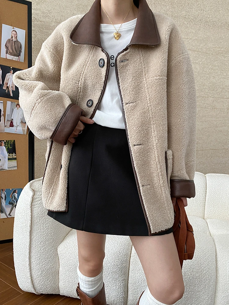 [LANMREM] Faux Fur Thick Warm Coats Lapel Single Breasted Office Lady Elegant Female Outwear Fashion 2024 Winter New 26C1095