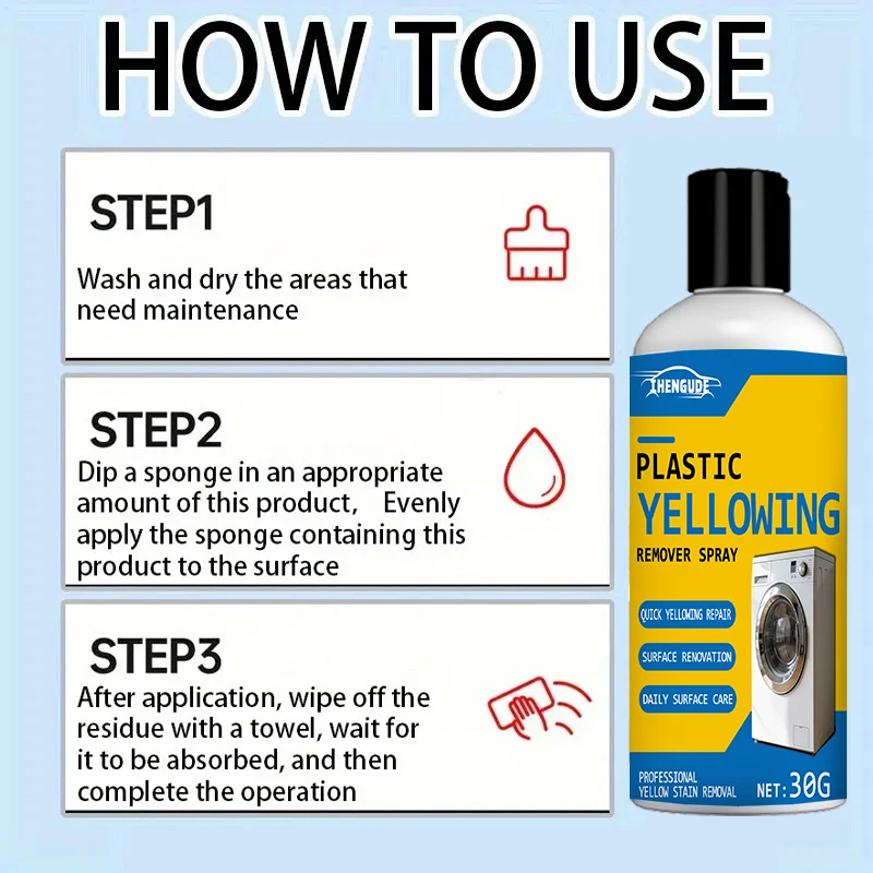 Plastic Yellowing Remover - Yellowing Repair Formula, Suitable for Refrigerators, Car Headlights, Air Conditioning Units, White Appliances - Easy to Spray, Plastic Surface Repair Agent, Suitable for Refrigerators, Panels, and Car Maintenance