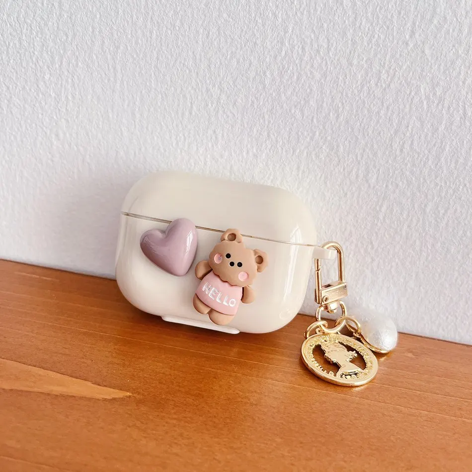 에어팟 3 케이스 에어팟 프로 에어팟 2 케이스, 귀여운 곰 실리콘 이어폰 케이스, 패션 펜던트 액세서리, 헤드폰 박스 커버