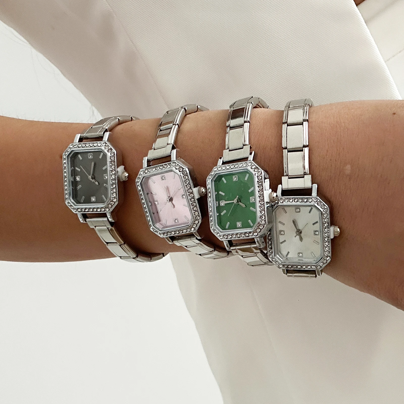 موصل ساعة الموضة الفولاذ المقاوم للصدأ صالح 9 مللي متر وصلات سحرية إيطالية المرأة ساعة مربعة رأس رابط سوار لتقوم بها بنفسك مجوهرات هدية #6