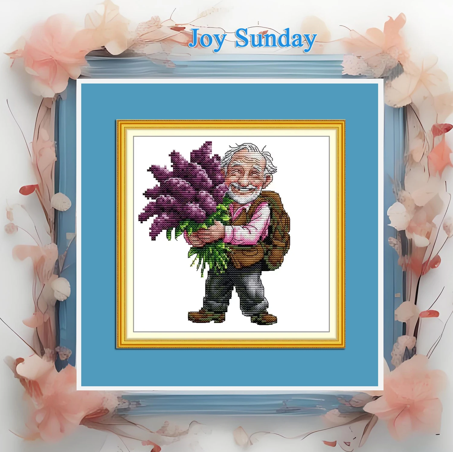 

Joy Sunday Pre-printed Cross Stitch Kit Easy Pattern Aida 11CT/16CTStamped Fabric Full Embroidery Set-Friendly Grandpa Lavender