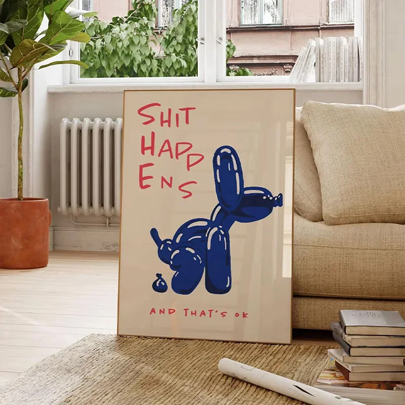 Trendy Avant-garde Blue Balloon Dog Art Canvas Painting Quotes Poster Living Room Bedroom Gallery Decorative Wall Art