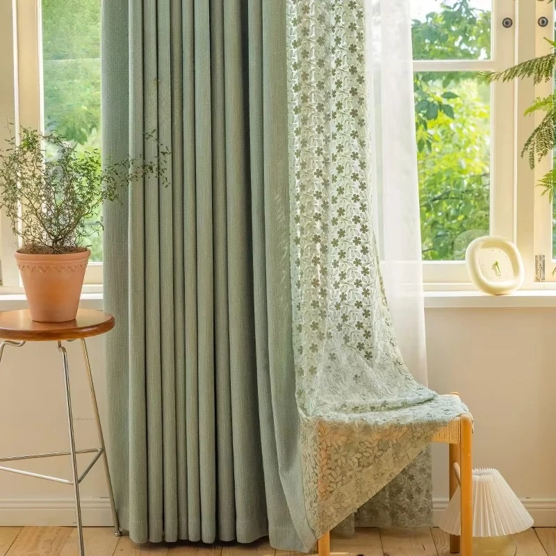 

Jacquard Decor Luxury Cotton and Linen Green Curtains for Living Room Bedroom Dining Blackout Embroidered Custom size Tulle