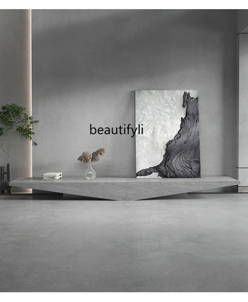 A139  Italian Minimalist Stone Plate Deck Nordic Villa Living Room Personalized Floor TV Cabinet and Tea Table Combination