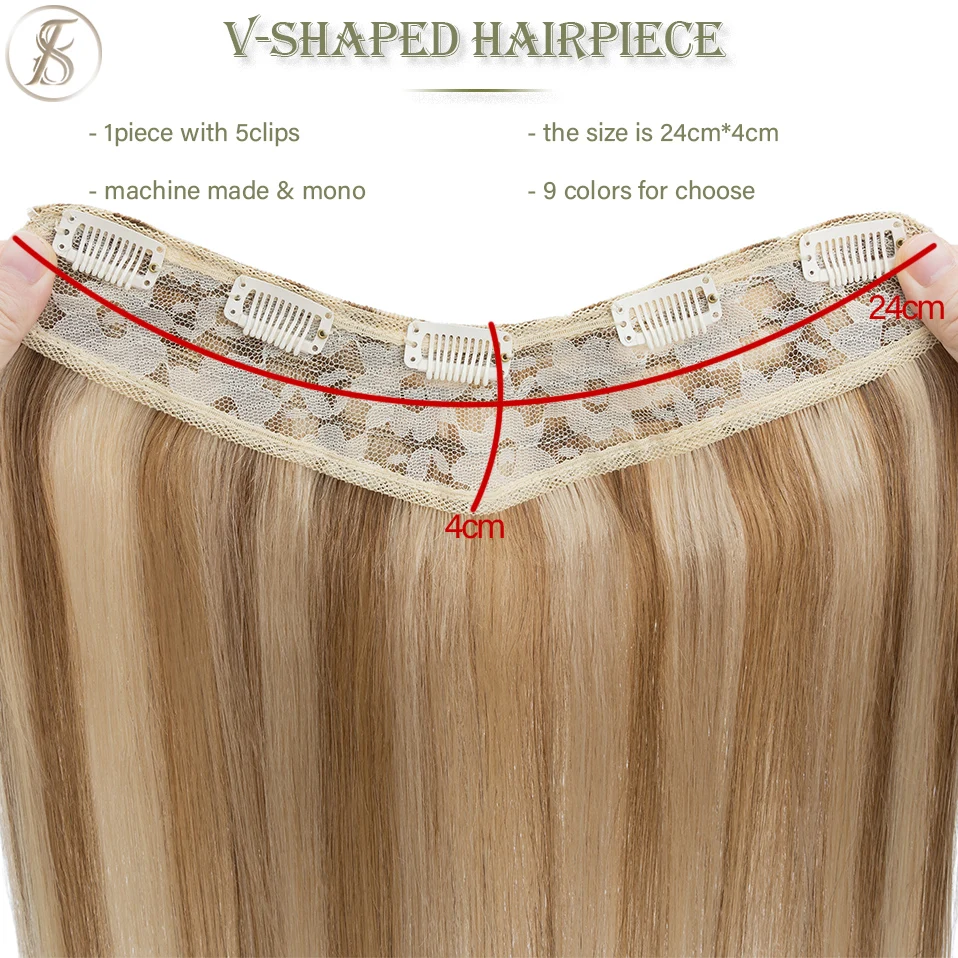 TESS-Extensions de Cheveux Naturels Blonds Lisses en Forme de V, 75g, 22 Pouces, 3/4 Tête Complète