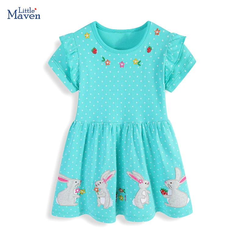 Little maven Dress for Baby Girl 2026 Summer New Kids Clothes Cartoon Rabbits Children's Clothing Princess Casual Dresses