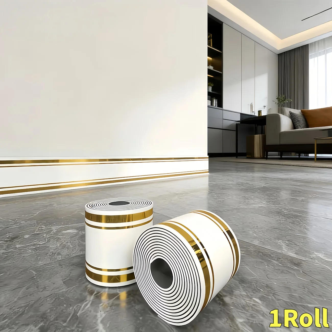 1 rollo de pegatinas de PVC efecto mármol de 5m x 10cm, autoadhesivas e impermeables, para zócalo de cocina, tira decorativa para suelo, DIY