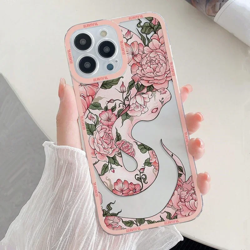 Flower Snake Print Design Phone Case For Samsung Galaxy S24 S23 S22 S21 Ultra Plus S20 FE A13 A23 A15 A35 A55 A54 Back Cover