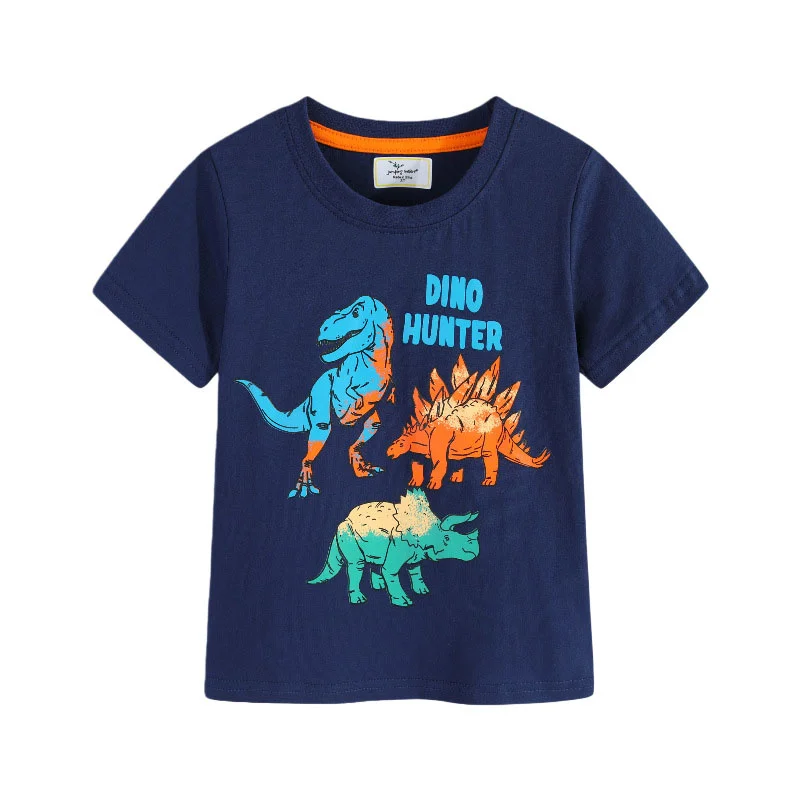 Jumping Meters 2-7T Fashion Children's Clothes Dinosaurs Boys T Shirts Summer Short Sleeve Animal Kids Tees Tops
