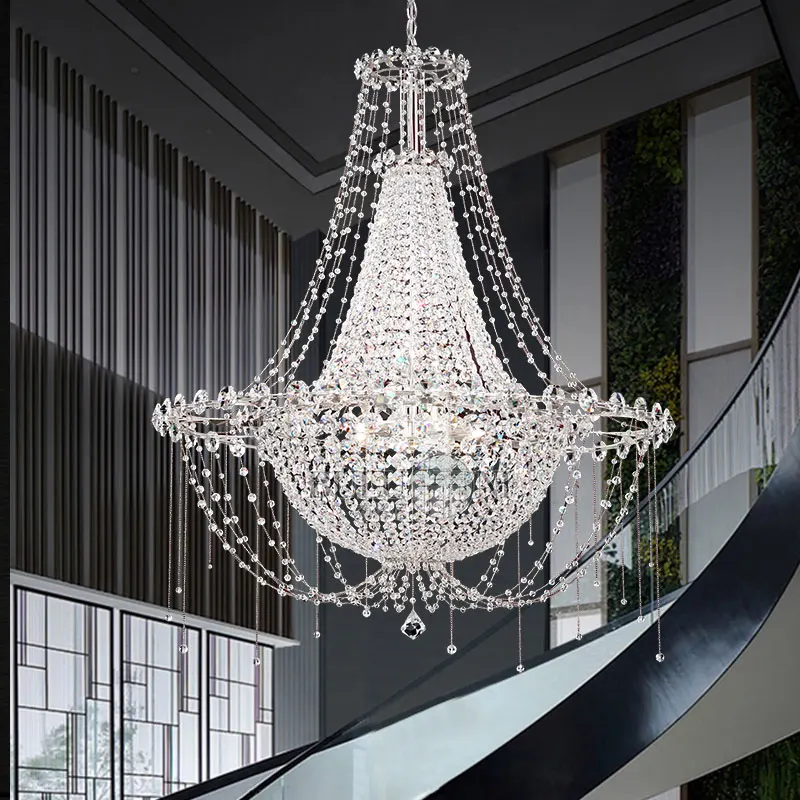 Luxury K9 Crystal Chandelier Stainless Steel Led Mordern Pendant Light Home Deco Hanging Lighting Suspension Luminaire Lustre