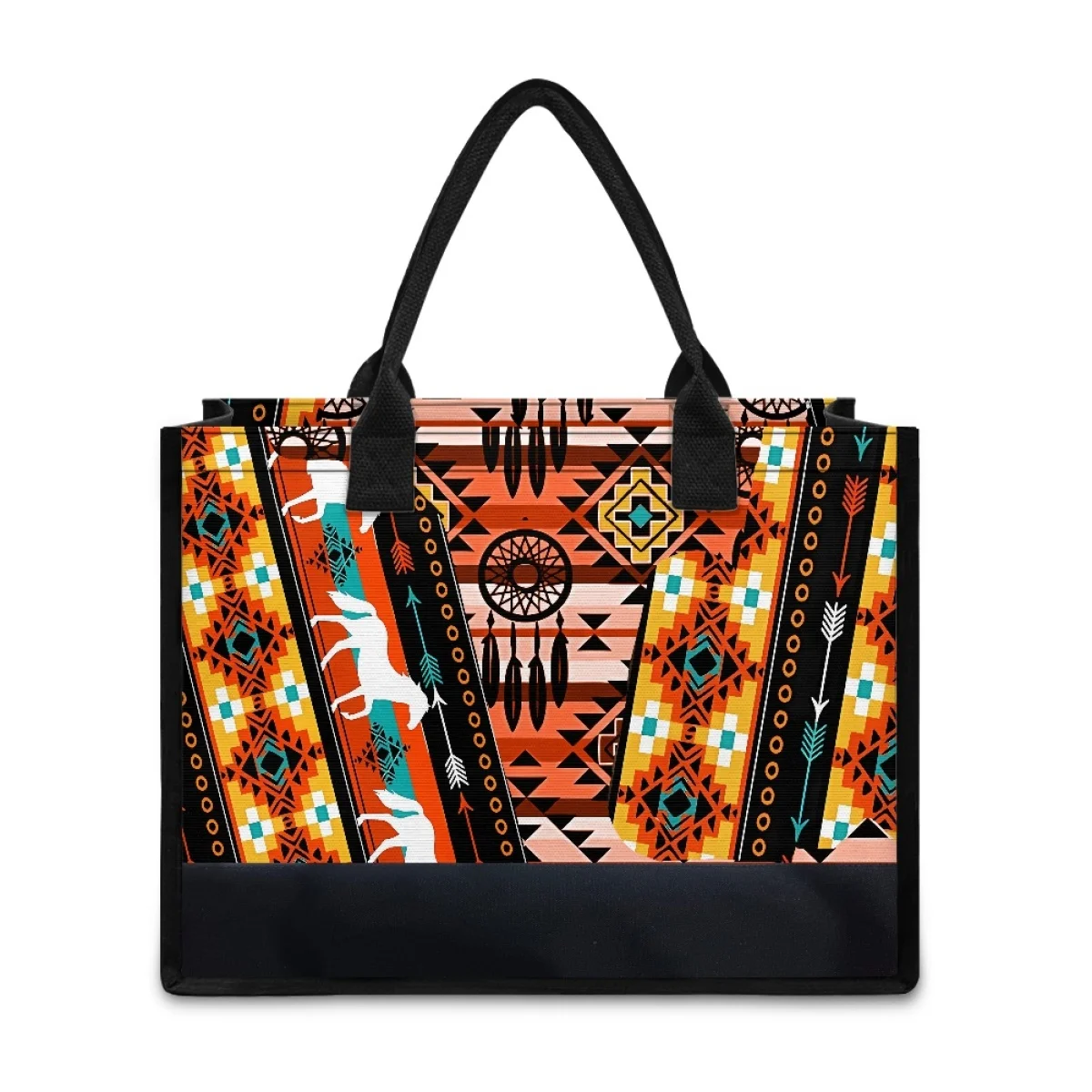 Tribal Horses Pattern Handbags Outdoor Color Block Bags for Women Designer Luxury Bag Durable Handle Shoulder Sac A Mains Femme