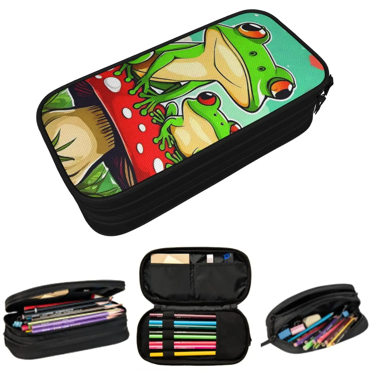 Federmäppchen mit Cartoon-Dschungelfröschen für Studenten, Geschenke, Stiftbox, Bleistiftbeutel, Schreibwaren, Stifthaltertasche