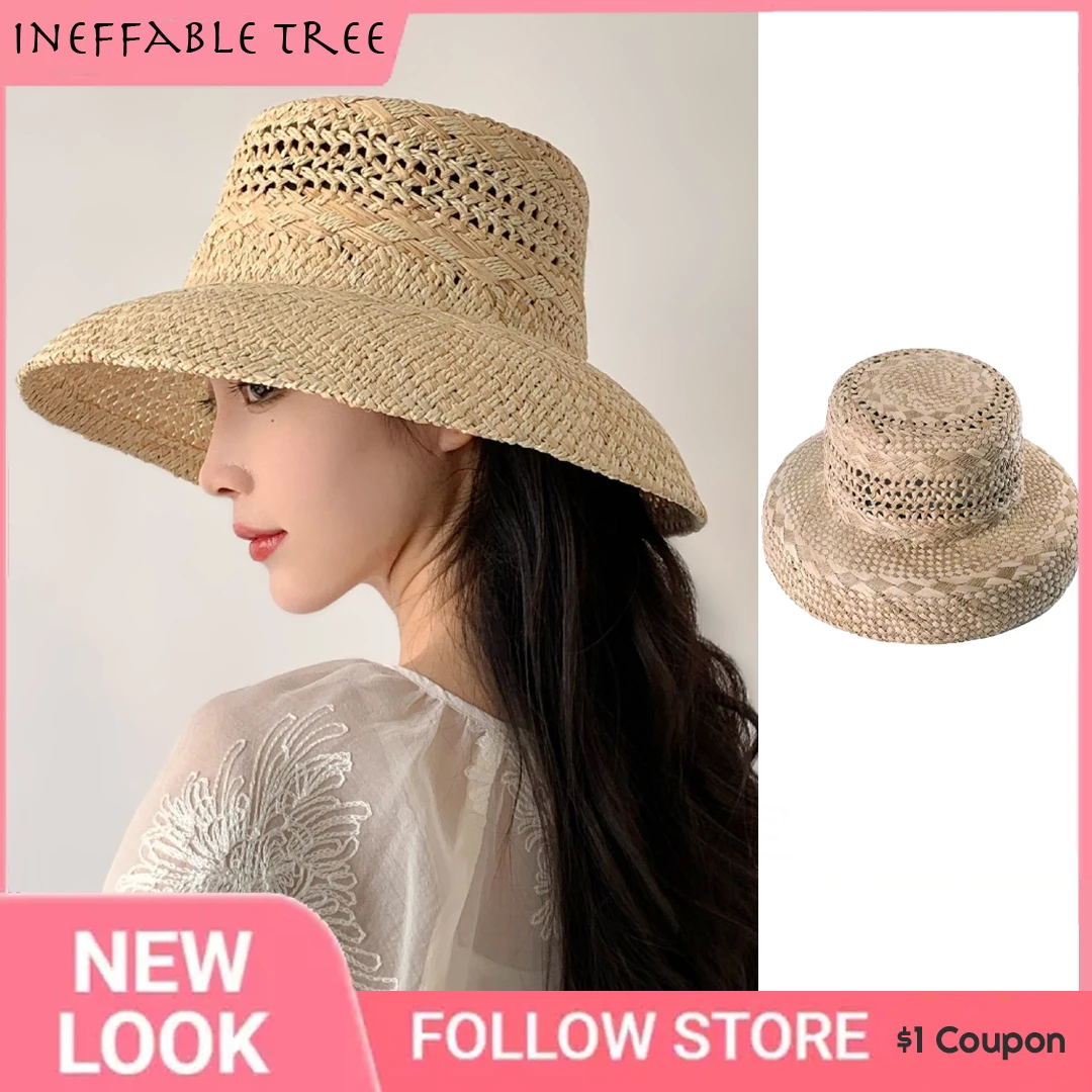 French Raffia Handwoven Foldable Sun Hats for Women Summer Outdoor Travel UV Protection Breathable Boho Chic Sombreros De Mujer