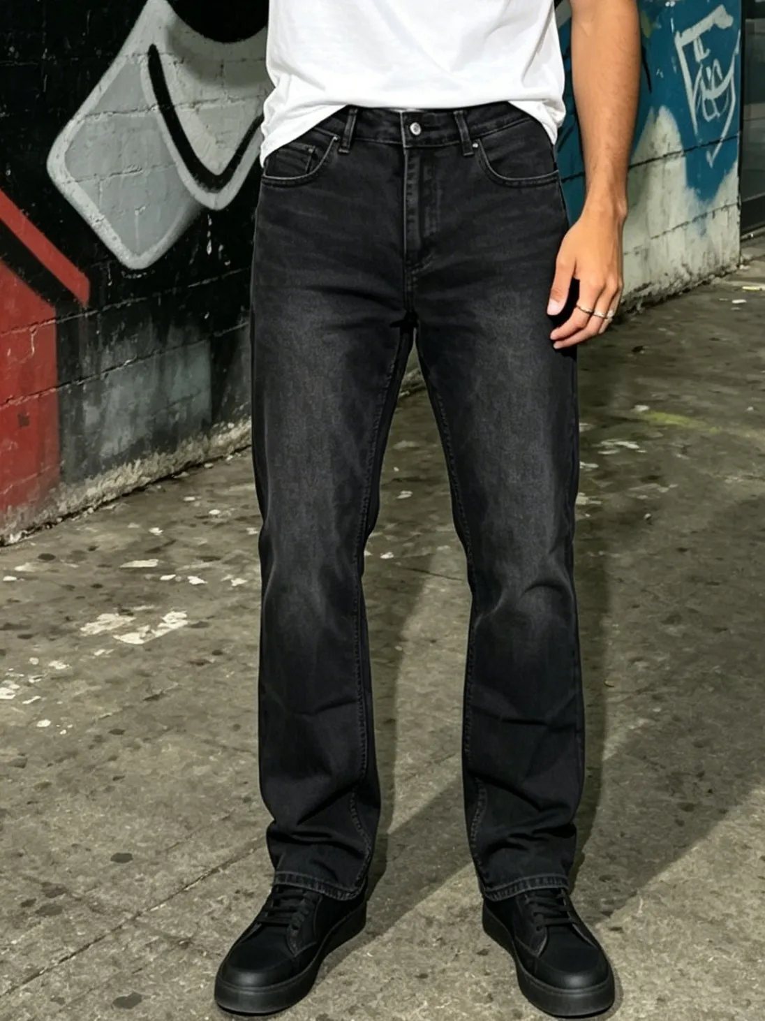 【HME】Men's Jeans | Vintage Washed Denim Pants, Loose Straight Leg Men Denim Jeans, Soft Stretch Full‑Length Trousers, Five‑Pocket Design For Street Style Daily Casual Men Outfits