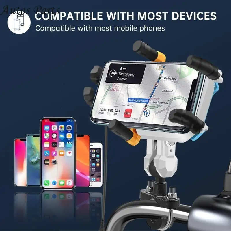 57BA Motorbike Phone Holder 15W Wireless Charging Stand Shock-absorbing Phone Holder