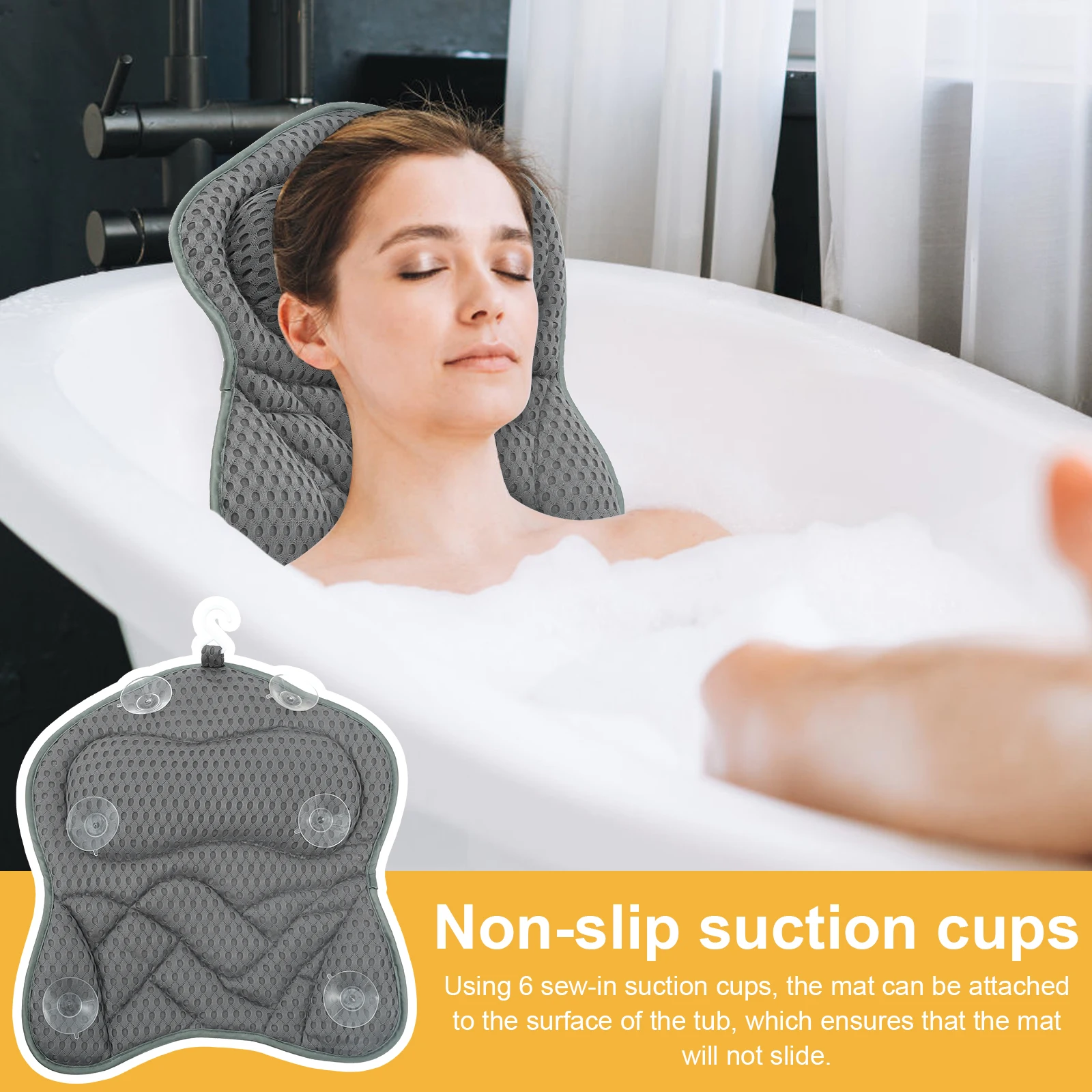 Immagine 6: Cuscino per vasca da bagno per vasca Supporto per collo e schiena con ventose antiscivolo Morbido cuscino per massaggio spa Tappetino da bagno