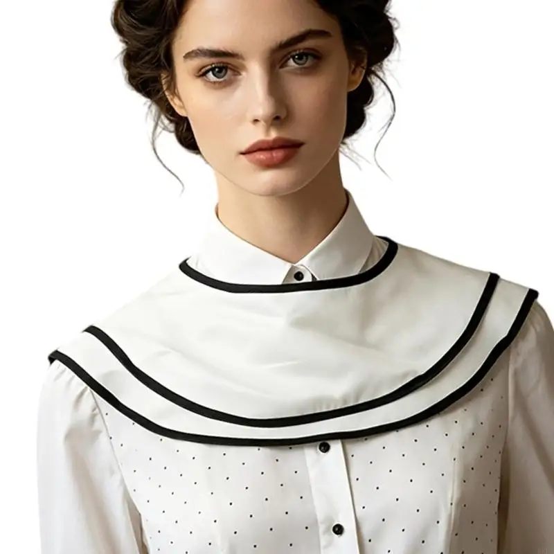 Collar Insert for Sweater Layering, Detachable Faux Shirt Collar with Front Button Detail and Clean Pointed 6XDA