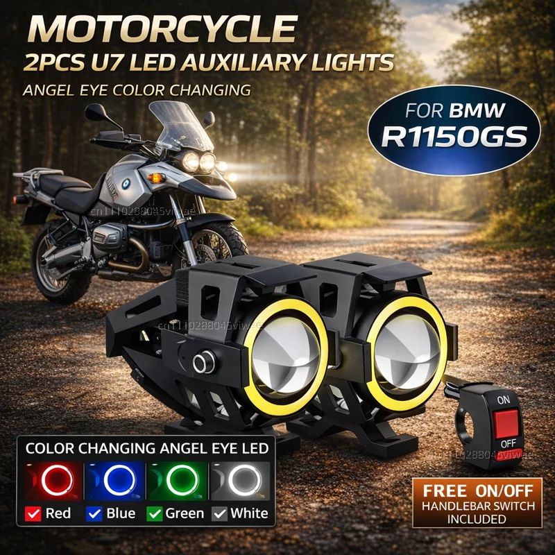 

Waterproof Motorcycle LED Headlight 3000LMW U7 Motorbike LED Driving Fog Spot Light with Switch For BMW R1150GS R1150RS R1150RT