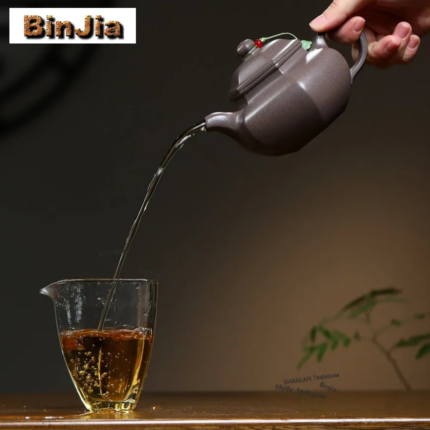 310ml Exquisite Yixing Purple Clay Teapots Handmade Hexagonal Antique Pot Raw Ore Livid Section Mud Kettle Zisha Tea Set Craft