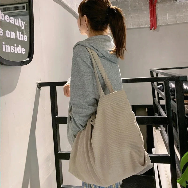 Winter Designer Handbag Corduroy Bag for Women Shopper Canvas Shoulder Tote Bag Zipper Environmental Storage Large Capacity