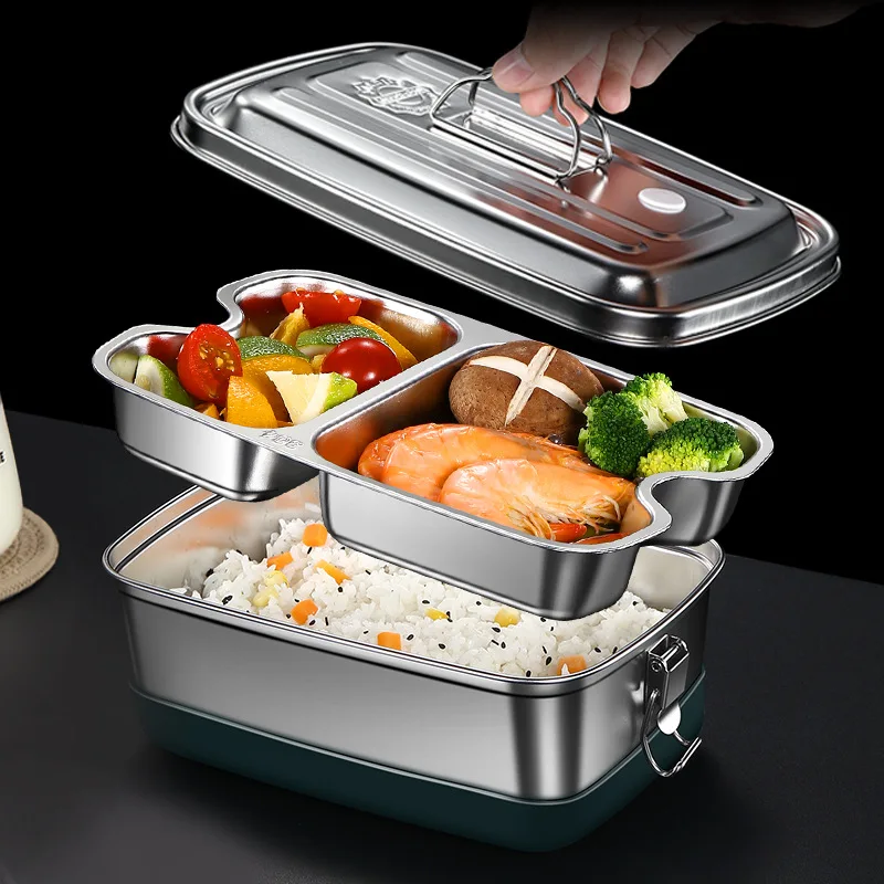 Imagem -02 - Lancheira de Dupla Camada em com Lancheira Bento para Crianças Frutas e Sobremesa Aquecedor de Alimentos Utensílios de Cozinha ou Grades Aço Inoxidável