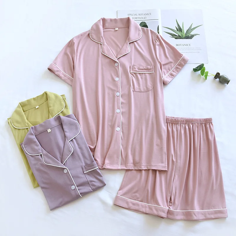 2024 Summer New Couples Pajama Set Men And Women 100% Soft Modal Short Sleeve Shorts Two Piece Pyjamas Loose Home Clothes