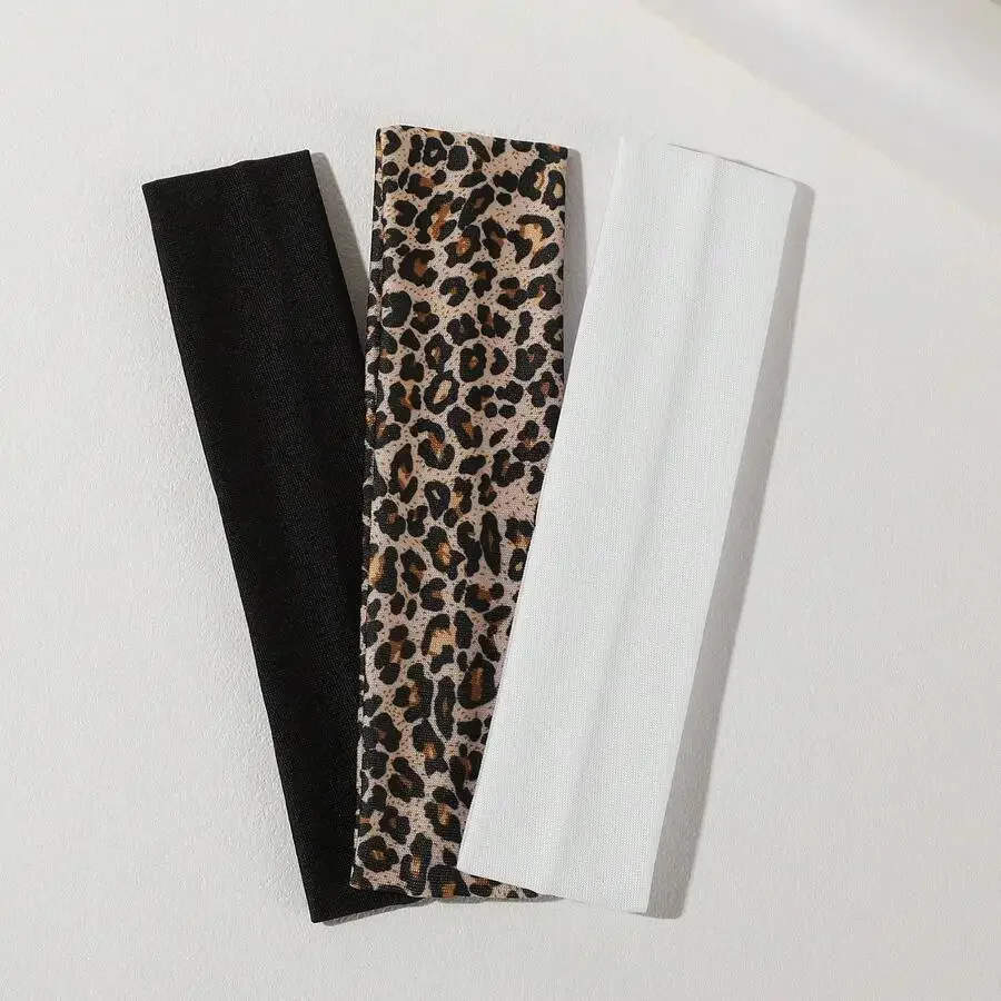 

3pcs Women Leopard Print Elastic Sports Headbands Sweat-Absorbent Casual Hair Accessories